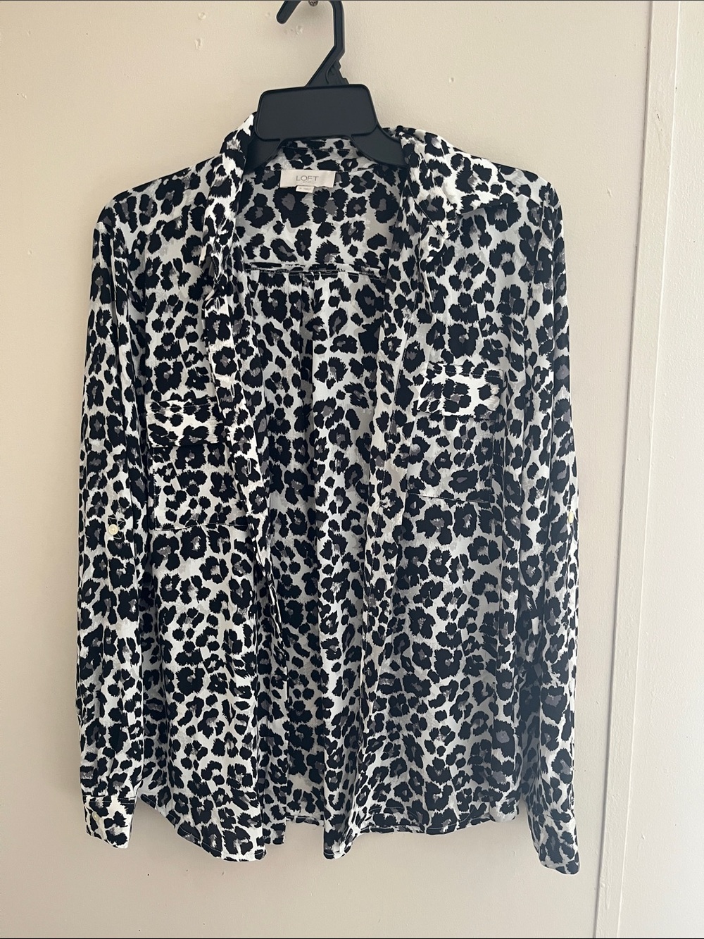 LOFT Black & White Leopard Print Button-Down Shirt